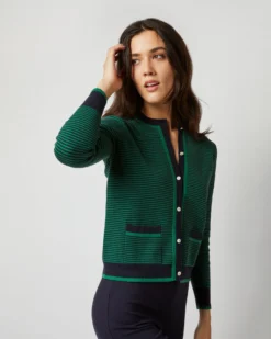 Katie Cardigan In Green/Navy Cotton/Cashmere -ULLA JOHNSON SHOP S71897 2601