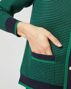 Katie Cardigan In Green/Navy Cotton/Cashmere -ULLA JOHNSON SHOP S71897 2611