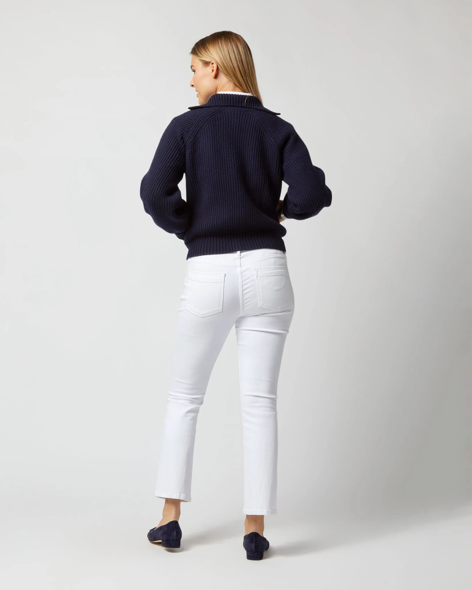 Alya Funnel-Neck Cardigan In Navy Cashmere 9 Alya Funnel-Neck Cardigan In Navy Cashmere - Image 9