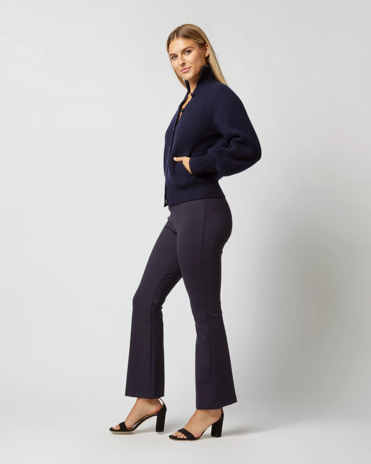 Alya Funnel-Neck Cardigan In Navy Cashmere 3 Alya Funnel-Neck Cardigan In Navy Cashmere - Image 3