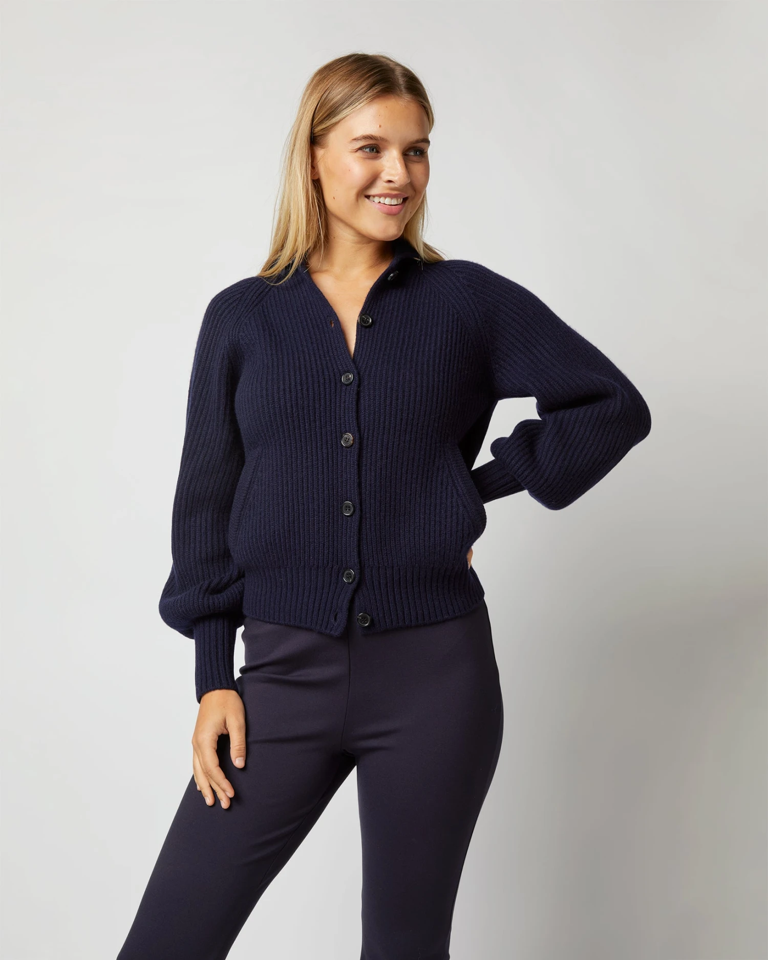 Alya Funnel-Neck Cardigan In Navy Cashmere 11 Alya Funnel-Neck Cardigan In Navy Cashmere - Image 11