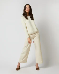 Eli Shaker-Stitch Sweater In Ivory Cashmere