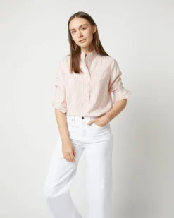 Frill Shirt In Orange Stripe Silk 12 Frill Shirt In Orange Stripe Silk -ULLA JOHNSON SHOP S71909 4325