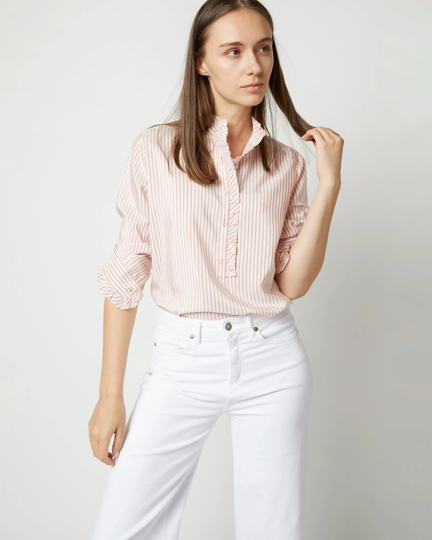 Frill Shirt In Orange Stripe Silk 9 Frill Shirt In Orange Stripe Silk - Image 9