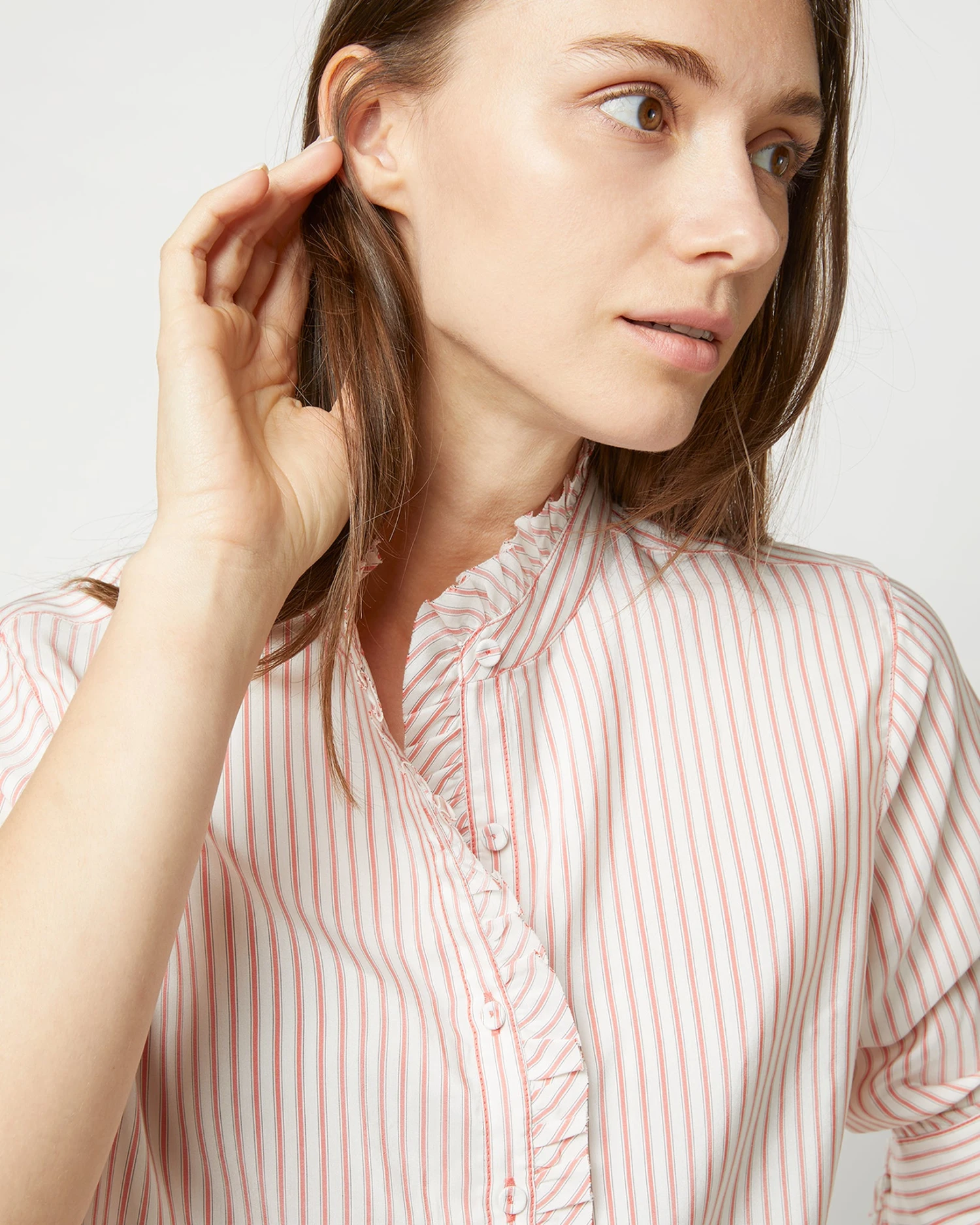 Frill Shirt In Orange Stripe Silk 2 Frill Shirt In Orange Stripe Silk - Image 2
