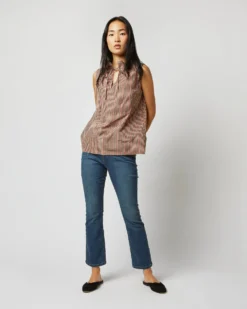 Emilia Top In Red/Brown Check Taffeta