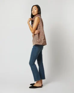 Emilia Top In Red/Brown Check Taffeta -ULLA JOHNSON SHOP S72050 1332