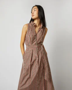 Emilia Top In Red/Brown Check Taffeta -ULLA JOHNSON SHOP S72050 561