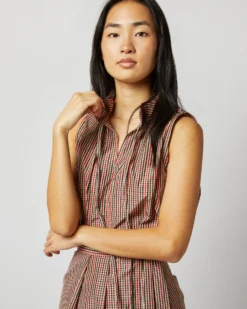 Emilia Top In Red/Brown Check Taffeta -ULLA JOHNSON SHOP S72050 596