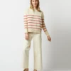 Stevie Sweater In Red/Cream Maritime Stripe Cotton Tape Yarn