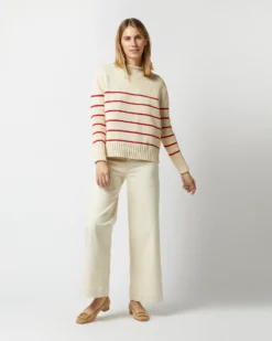 Stevie Sweater In Red/Cream Maritime Stripe Cotton Tape Yarn