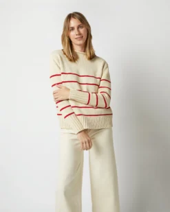 Stevie Sweater In Red/Cream Maritime Stripe Cotton Tape Yarn -ULLA JOHNSON SHOP S72051 1916