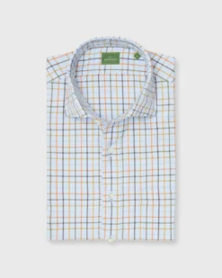Spread Collar Sport Shirt In Sky/Orange/Olive Tattersall Brushed Twill