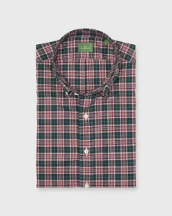 Button-Down Sport Shirt In Hunter/Red/Sky Plaid Poplin