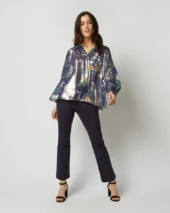 Ariana Blouse In Navy/Metallic Floral Academy Liberty Fabric Lamé -ULLA JOHNSON SHOP S72084 3836