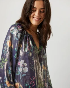 Ariana Blouse In Navy/Metallic Floral Academy Liberty Fabric Lamé -ULLA JOHNSON SHOP S72084 3906