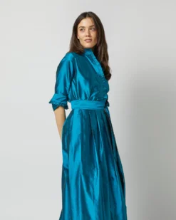 Frill Shirt In Atlantic Blue Silk Shantung -ULLA JOHNSON SHOP S72090 2324