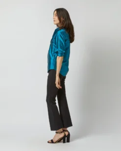 Frill Shirt In Atlantic Blue Silk Shantung -ULLA JOHNSON SHOP S72091 1964