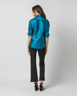 Frill Shirt In Atlantic Blue Silk Shantung -ULLA JOHNSON SHOP S72091 1967