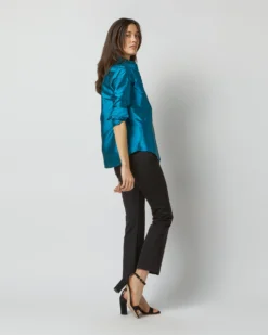 Frill Shirt In Atlantic Blue Silk Shantung -ULLA JOHNSON SHOP S72091 1979