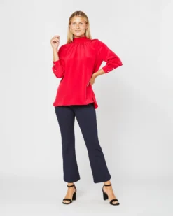 Colette Tie-Neck Blouse In Red Silk Crepe De Chine