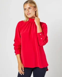 Colette Tie-Neck Blouse In Red Silk Crepe De Chine -ULLA JOHNSON SHOP S72094 3225