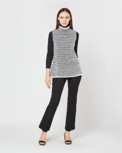 Sleeveless Ana Fringe Top In Ivory/Black Filagree Flower Wool -ULLA JOHNSON SHOP S72099 3864