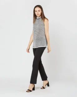 Sleeveless Ana Fringe Top In Ivory/Black Filagree Flower Wool -ULLA JOHNSON SHOP S72099 4070