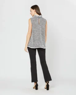 Sleeveless Ana Fringe Top In Ivory/Black Filagree Flower Wool -ULLA JOHNSON SHOP S72099 4082