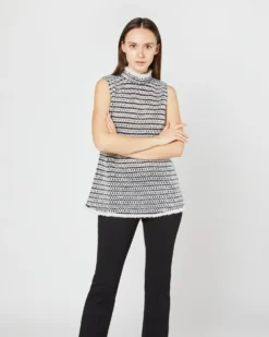 Sleeveless Ana Fringe Top In Ivory/Black Filagree Flower Wool -ULLA JOHNSON SHOP S72099 4111